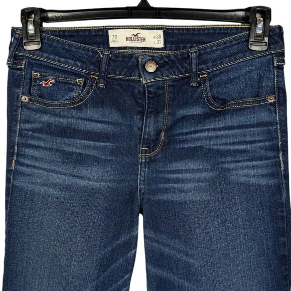 Hollister JRS SZ 7R Skinny Jeans Mid-Rise Zip-Fly Whiskered Medium Wash Pockets - Picture 2 of 10
